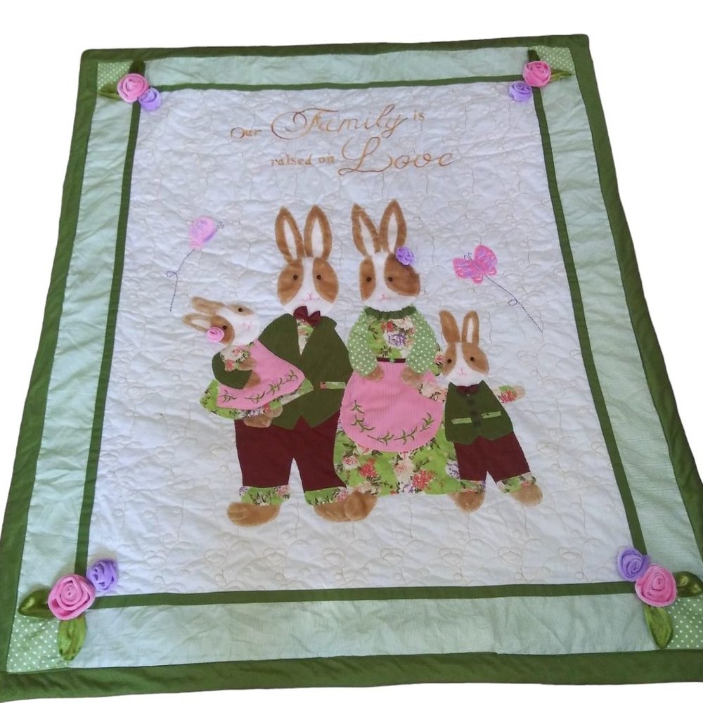 Cracker Barrel Old Country Rabbit Quilt Family Raised On Love 50 x 60 Inch Flora